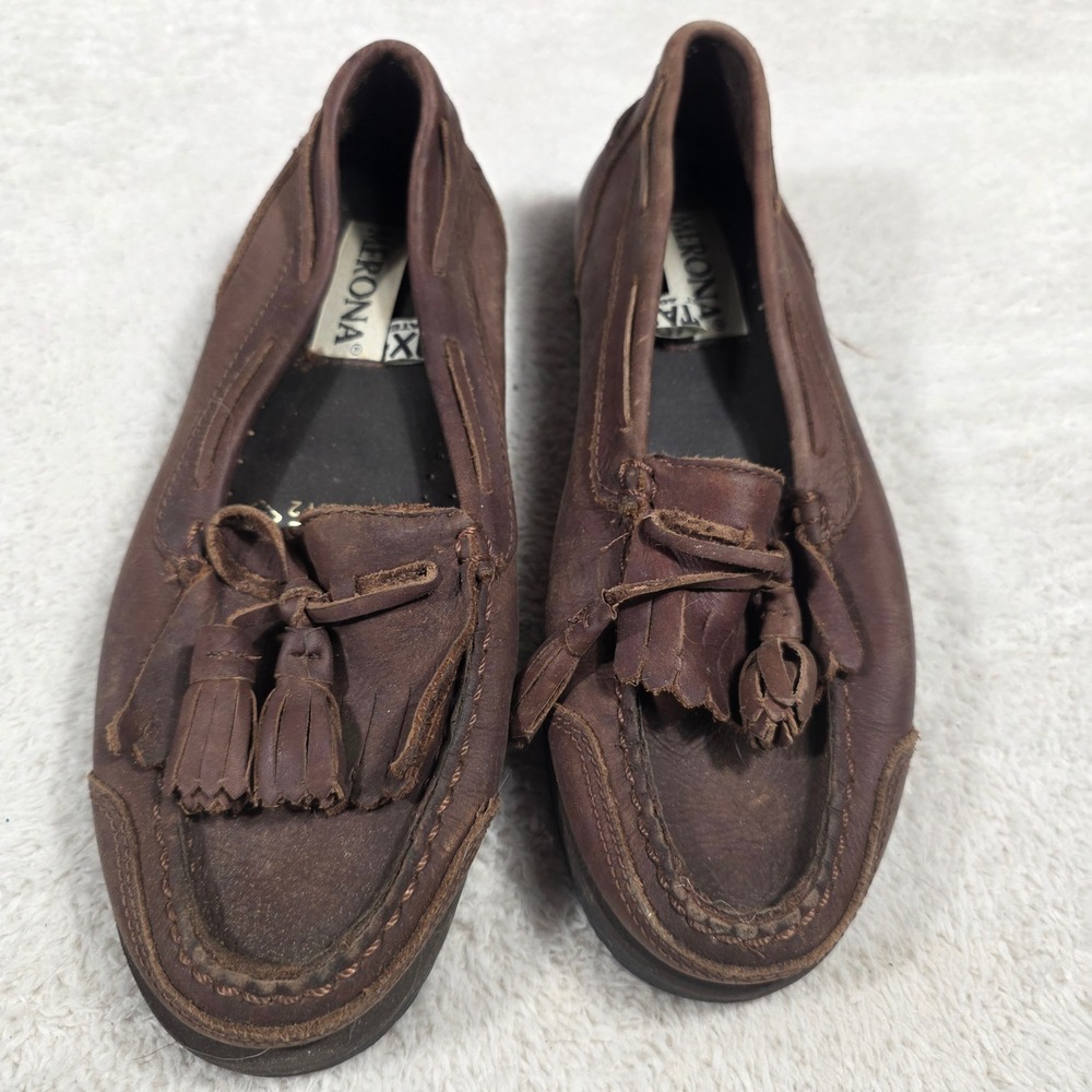 Merona Loafers Men 8D Brown Good Leather Kiltie Tassel Made in Brazil 00112